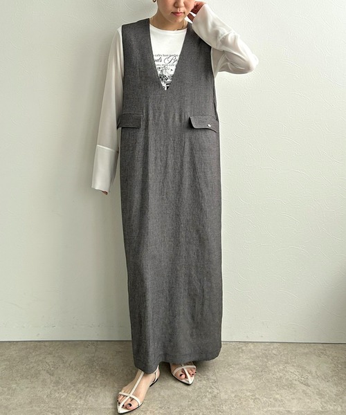 LHELBIE（レルビエ）の「Iラインジャンスカ（ジャンパースカート・レディース・テラコッタ/ネイビー/ブラック・M）」の15枚目の写真