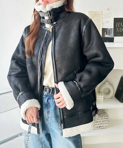 GeeRA(ジーラ)の「スエード×ボアフェイクムートンジャケットブルゾン(ムートンコート・レディース・ブラック/アイボリー・MEDIUM/LARGE)」の18枚目の写真