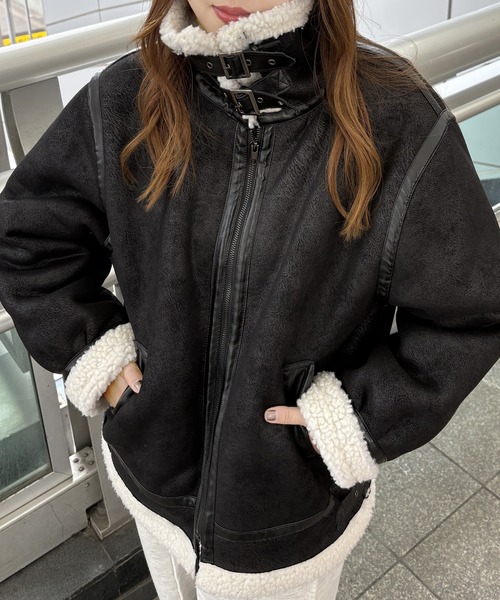 セール】スエード×ボアフェイクムートンジャケットブルゾン（ムートン