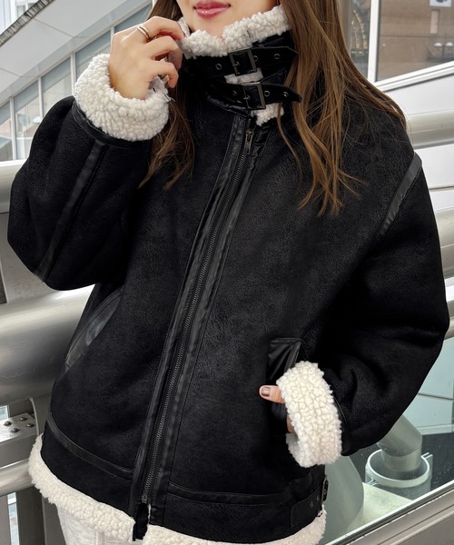 セール】スエード×ボアフェイクムートンジャケットブルゾン（ムートン