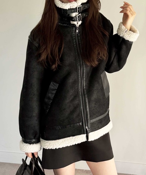セール】スエード×ボアフェイクムートンジャケットブルゾン（ムートン
