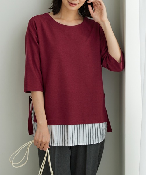 BELLUNA PLUS(ベルーナ)の「ラメストライプシャツフェイクチュニック(チュニック・レディース・ネイビー系/レッド系その他/モカ・MEDIUM/X-LARGE/LARGE)」の22枚目の写真