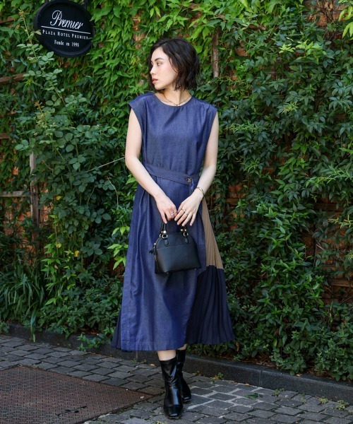 ブージュルード（Bou Jeloud）/デニムプリーツ配色ワンピース セール】デニムプリーツ配色ワンピース（ワンピース）｜Bou Jeloud