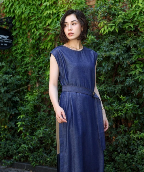 セール】デニムプリーツ配色ワンピース（ワンピース）｜Bou Jeloud