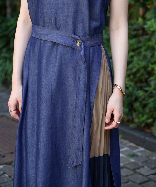 セール】デニムプリーツ配色ワンピース（ワンピース）｜Bou Jeloud