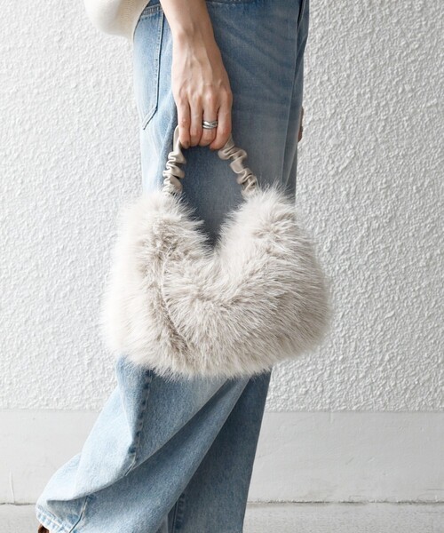 SHIPS any: 2WAY フェイクファー ギャザー ショルダー バッグ