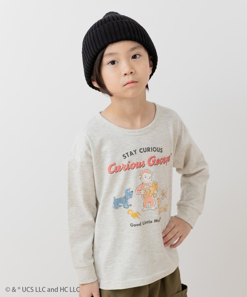 chil2（チルツー）の「〈おさるのジョージ〉長袖Tシャツ（Tシャツ/カットソー・キッズ・ミント/オートミール/ネイビー/チャコールグレー・80ｃｍ/90cm/110cm/100cm/120cm/130cm）」の2枚目の写真