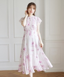 Anthropologie リボンが可愛い♪ サーモンピンクのカットソー フラワーモチーフ付きボリュームスリーブカットソー｜ピンク