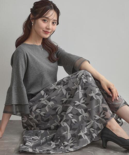 couture brooch（クチュールブローチ）の「【花柄・きれいめ・通勤】リンドウエンブロメッシュスカート（スカート・レディース・ブルー系8/グレー系3・42/40/38/36）」の2枚目の写真