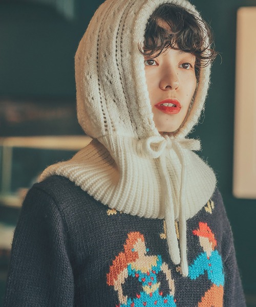 1/3Wool 透かし編みケープ襟プルオーバー ニット/セーター