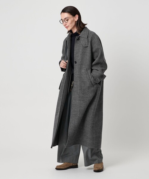 最終値下：BEAUTY&YOUTH ブラック ステンカラーコート リバー ステンカラー ロングコート（ステンカラーコート