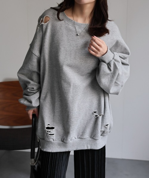 セール】ダメージ加工Big裏毛トレーナー（スウェット）｜ap retro
