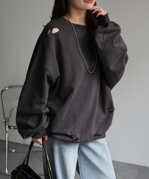 セール】ダメージ加工Big裏毛トレーナー（スウェット）｜ap retro