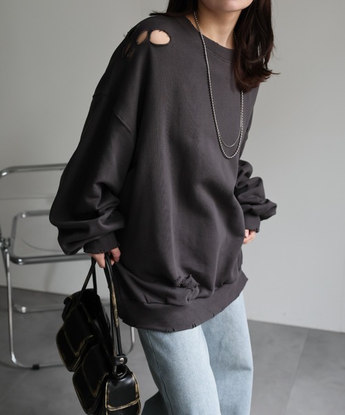 セール】ダメージ加工Big裏毛トレーナー（スウェット）｜ap retro