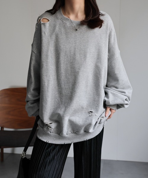セール】ダメージ加工Big裏毛トレーナー（スウェット）｜ap retro