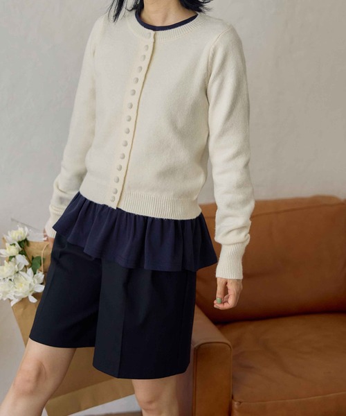 CHAN ME（チャンミ）の「裾フリルTシャツ（Tシャツ/カットソー・レディース・グレー/ネイビー/ホワイト/ブラック・X-LARGE/LARGE/MEDIUM）」の4枚目の写真