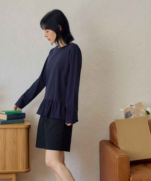 CHAN ME（チャンミ）の「裾フリルTシャツ（Tシャツ/カットソー・レディース・グレー/ネイビー/ホワイト/ブラック・X-LARGE/LARGE/MEDIUM）」の14枚目の写真