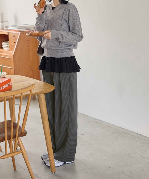 CHAN ME（チャンミ）の「裾フリルTシャツ（Tシャツ/カットソー・レディース・グレー/ネイビー/ホワイト/ブラック・X-LARGE/LARGE/MEDIUM）」の17枚目の写真