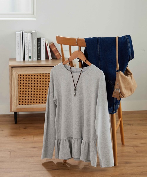 CHAN ME（チャンミ）の「裾フリルTシャツ（Tシャツ/カットソー・レディース・グレー/ネイビー/ホワイト/ブラック・X-LARGE/LARGE/MEDIUM）」の20枚目の写真