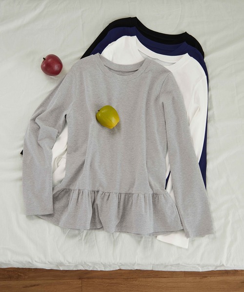 CHAN ME（チャンミ）の「裾フリルTシャツ（Tシャツ/カットソー・レディース・グレー/ネイビー/ホワイト/ブラック・X-LARGE/LARGE/MEDIUM）」の19枚目の写真