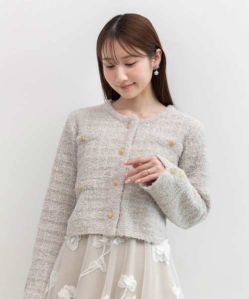 RANDA（ランダ）の「ツイードニットカーディガン（カーディガン/ボレロ・レディース・ピンク/アイボリー/グレー/ブラック・FREE）」の3枚目の写真