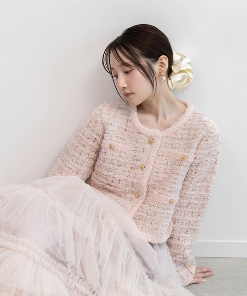 RANDA（ランダ）の「ツイードニットカーディガン（カーディガン/ボレロ・レディース・ピンク/アイボリー/グレー/ブラック・FREE）」の4枚目の写真