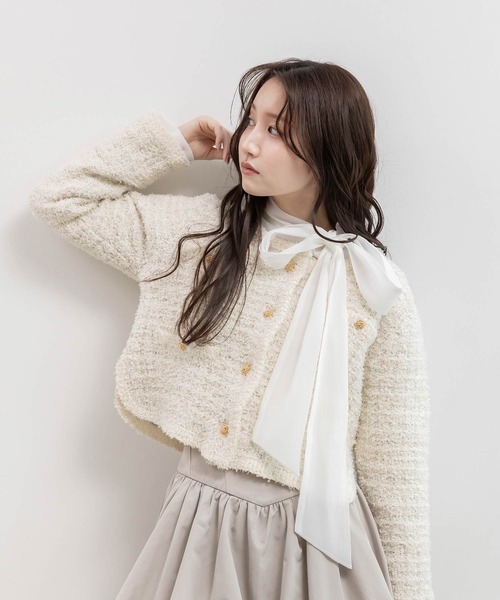 RANDA（ランダ）の「ツイードニットカーディガン（カーディガン/ボレロ・レディース・ピンク/アイボリー/グレー/ブラック・FREE）」の2枚目の写真