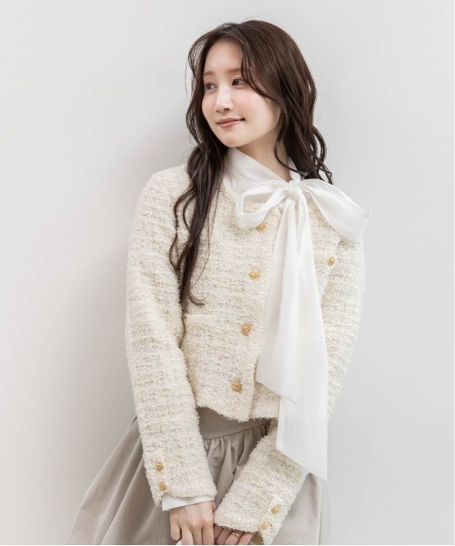 RANDA（ランダ）の「ツイードニットカーディガン（カーディガン/ボレロ・レディース・ピンク/アイボリー/グレー/ブラック・FREE）」の5枚目の写真