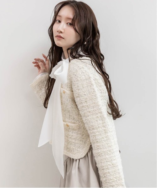 RANDA（ランダ）の「ツイードニットカーディガン（カーディガン/ボレロ・レディース・ピンク/アイボリー/グレー/ブラック・FREE）」の6枚目の写真