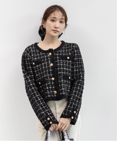 RANDA（ランダ）の「ツイードニットカーディガン（カーディガン/ボレロ・レディース・ピンク/アイボリー/グレー/ブラック・FREE）」の9枚目の写真