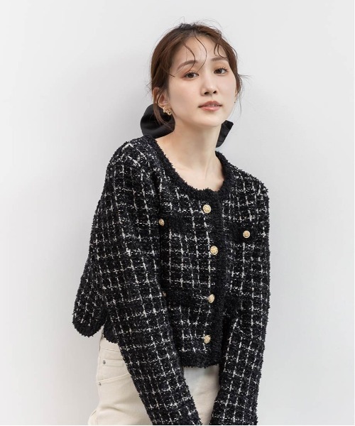 RANDA（ランダ）の「ツイードニットカーディガン（カーディガン/ボレロ・レディース・ピンク/アイボリー/グレー/ブラック・FREE）」の10枚目の写真