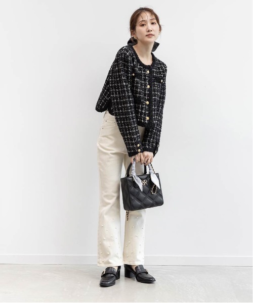 RANDA（ランダ）の「ツイードニットカーディガン（カーディガン/ボレロ・レディース・ピンク/アイボリー/グレー/ブラック・FREE）」の12枚目の写真