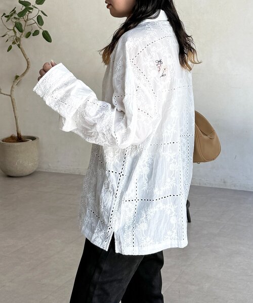 CPCM(シーピーシーエム)の「レース刺繍ビッグシャツ(シャツ/ブラウス・レディース・ブラック/ホワイト・FREE)」の6枚目の写真