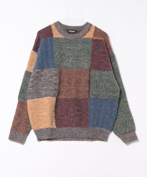Desigual（デシグアル）の「パッチワーク配色厚手長袖ニットセーター（ニット/セーター・メンズ・ホワイト・S/M/L/XL）」の6枚目の写真