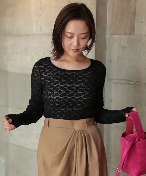 DONOBAN（ドノバン）の「パイピングフラワーレースカットソー（Tシャツ/カットソー・レディース・ホワイト/ブラック・ONE）」の20枚目の写真