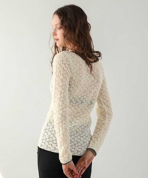 DONOBAN（ドノバン）の「パイピングフラワーレースカットソー（Tシャツ/カットソー・レディース・ホワイト/ブラック・ONE）」の7枚目の写真