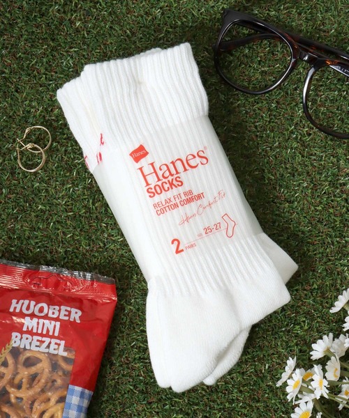 HANES（ヘインズ）の「Hanes（ヘインズ）無地ハーフパイルクルーソックス2足セット/ メンズサイズ レディースサイズ靴下（ソックス/靴下・メンズ・ブラック/グレー系その他/ホワイト・23-25cm/25-27CM）」の2枚目の写真