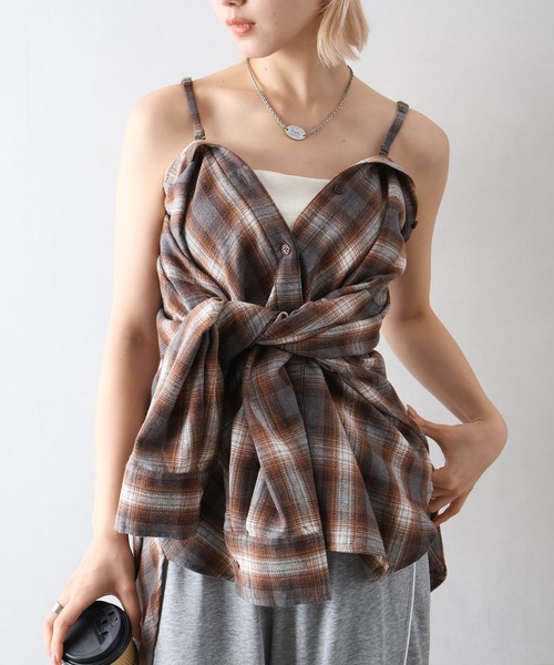 SpRay（スプレイ）の「ビエラチェック3WAYシャツ（シャツ/ブラウス・レディース・ブラック/グレー/ブラウン・FREE）」の14枚目の写真