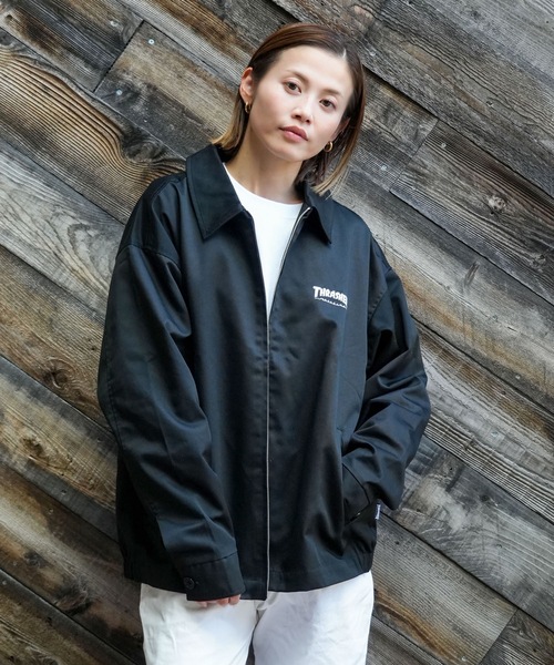 THRASHER(スラッシャー)の「TWILL WORK JACKET/THRASHER スラッシャー ツイル ワーク ジャケット カバーオール ブルゾン アウターワークウェア ストリート(ブルゾン・メンズ・ブラック/ダークグリーン・MEDIUM/X-LARGE/LARGE)」の4枚目の写真