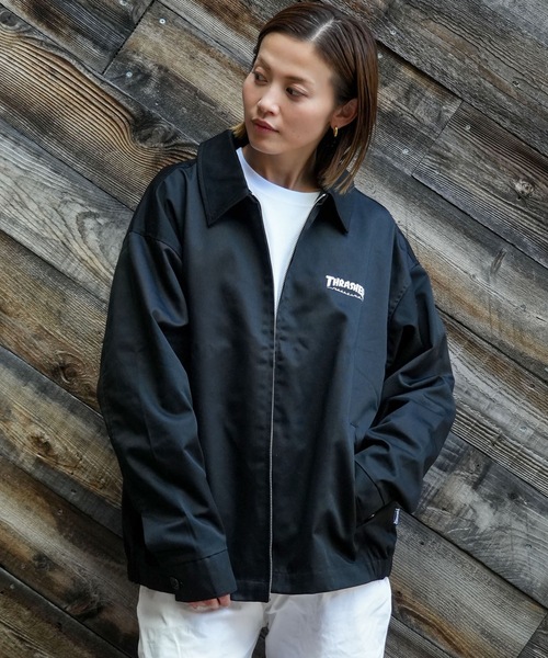 THRASHER(スラッシャー)の「TWILL WORK JACKET/THRASHER スラッシャー ツイル ワーク ジャケット カバーオール ブルゾン アウターワークウェア ストリート(ブルゾン・メンズ・ブラック/ダークグリーン・MEDIUM/X-LARGE/LARGE)」の5枚目の写真