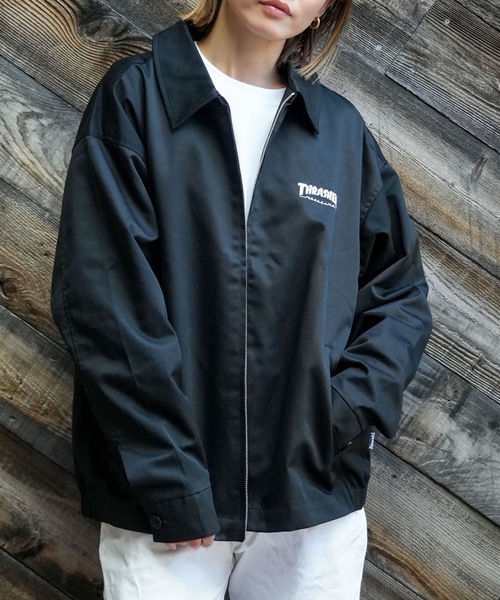 THRASHER(スラッシャー)の「TWILL WORK JACKET/THRASHER スラッシャー ツイル ワーク ジャケット カバーオール ブルゾン アウターワークウェア ストリート(ブルゾン・メンズ・ブラック/ダークグリーン・MEDIUM/X-LARGE/LARGE)」の8枚目の写真