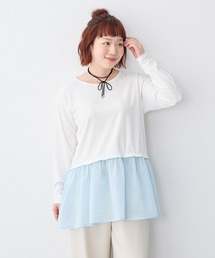 【anyfee/大きいサイズ】シアードッキング長袖レイヤードTシャツ/チュニック《ニット別売り》