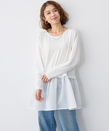 【anyfee/大きいサイズ】シアードッキング長袖レイヤードTシャツ/チュニック《ニット別売り》