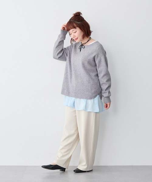anyfee(エニフィー)の「【anyfee/大きいサイズ】シアードッキング長袖レイヤードTシャツ/チュニック《ニット別売り》(Tシャツ/カットソー・レディース・アイボリー/サックスブルー・3L/5L/LL/4L)」の3枚目の写真
