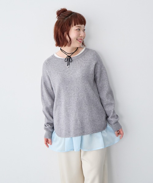 anyfee(エニフィー)の「【anyfee/大きいサイズ】シアードッキング長袖レイヤードTシャツ/チュニック《ニット別売り》(Tシャツ/カットソー・レディース・アイボリー/サックスブルー・3L/5L/LL/4L)」の4枚目の写真