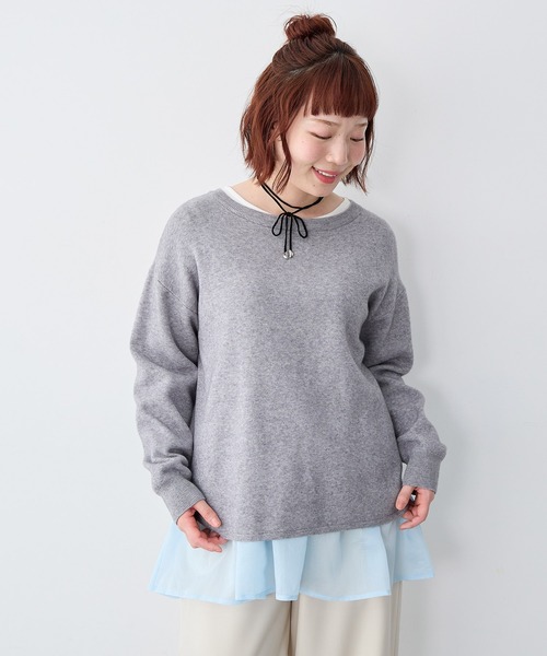 anyfee(エニフィー)の「【anyfee/大きいサイズ】シアードッキング長袖レイヤードTシャツ/チュニック《ニット別売り》(Tシャツ/カットソー・レディース・アイボリー/サックスブルー・3L/5L/LL/4L)」の5枚目の写真