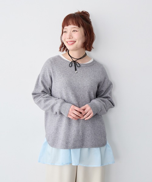 anyfee(エニフィー)の「【anyfee/大きいサイズ】シアードッキング長袖レイヤードTシャツ/チュニック《ニット別売り》(Tシャツ/カットソー・レディース・アイボリー/サックスブルー・3L/5L/LL/4L)」の6枚目の写真