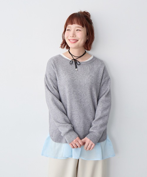 anyfee(エニフィー)の「【anyfee/大きいサイズ】シアードッキング長袖レイヤードTシャツ/チュニック《ニット別売り》(Tシャツ/カットソー・レディース・アイボリー/サックスブルー・3L/5L/LL/4L)」の7枚目の写真