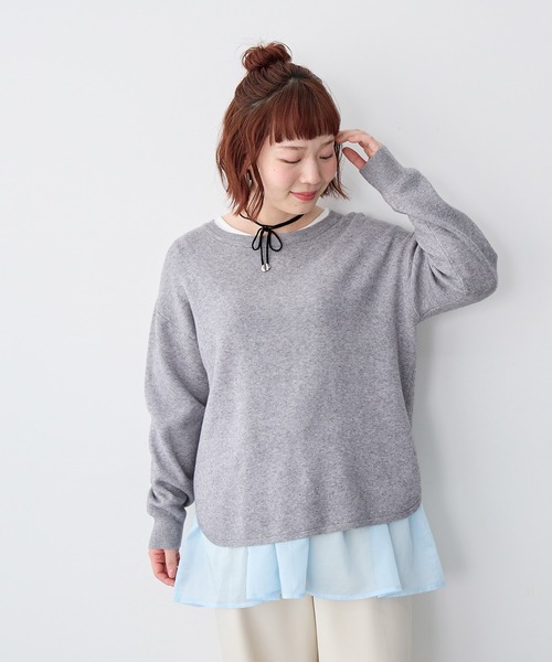 anyfee(エニフィー)の「【anyfee/大きいサイズ】シアードッキング長袖レイヤードTシャツ/チュニック《ニット別売り》(Tシャツ/カットソー・レディース・アイボリー/サックスブルー・3L/5L/LL/4L)」の8枚目の写真