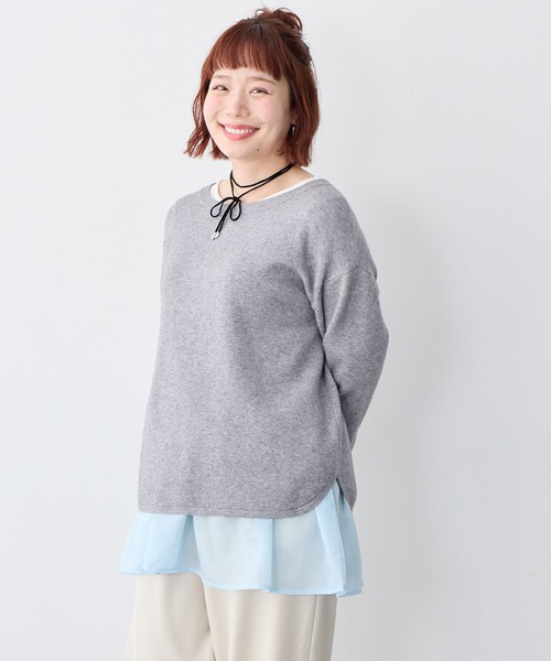 anyfee(エニフィー)の「【anyfee/大きいサイズ】シアードッキング長袖レイヤードTシャツ/チュニック《ニット別売り》(Tシャツ/カットソー・レディース・アイボリー/サックスブルー・3L/5L/LL/4L)」の11枚目の写真